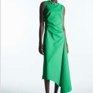 COS Asymmetric gathered midi dress green